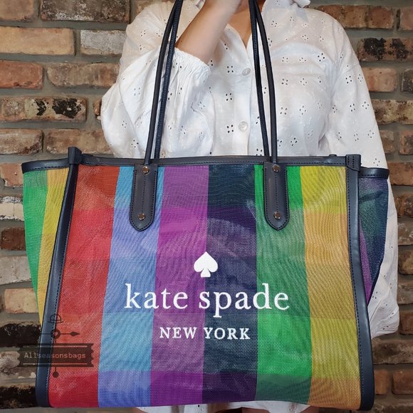 Kate Spade Ella Extra Large Rainbow Mesh Tote Bag Multi Shopper K7297 Pride NWT - Picture 6 of 6